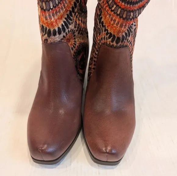 SPRING STEP L'Artiste Peru Brown Embroidered Patterned Women's Boots Boho Size40