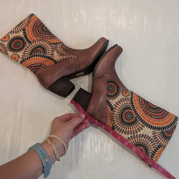 SPRING STEP L'Artiste Peru Brown Embroidered Patterned Women's Boots Boho Size40