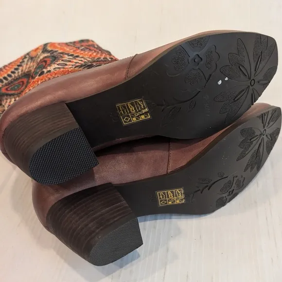 SPRING STEP L'Artiste Peru Brown Embroidered Patterned Women's Boots Boho Size40