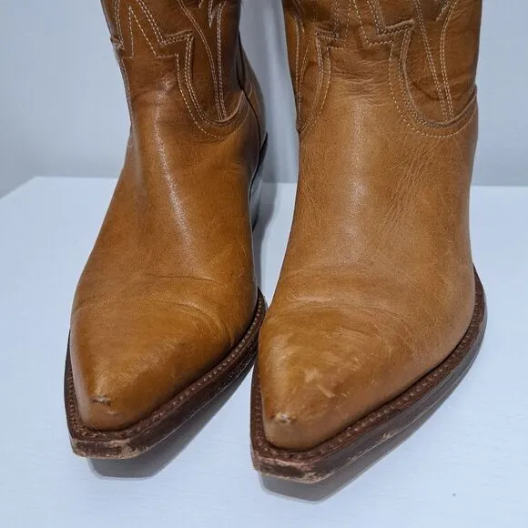 Steve Madden Lonestar Leather Western Cowboy Boots Pointed Toe Size 8.5 Camel