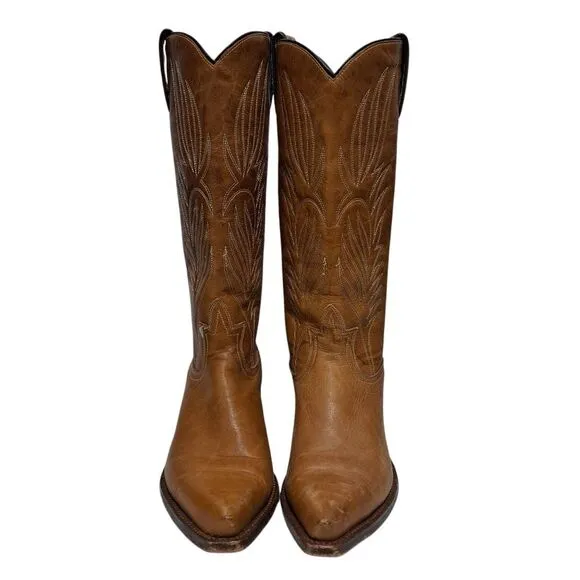 Steve Madden Lonestar Leather Western Cowboy Boots Pointed Toe Size 8.5 Camel