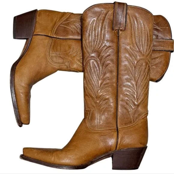 Steve Madden Lonestar Leather Western Cowboy Boots Pointed Toe Size 8.5 Camel