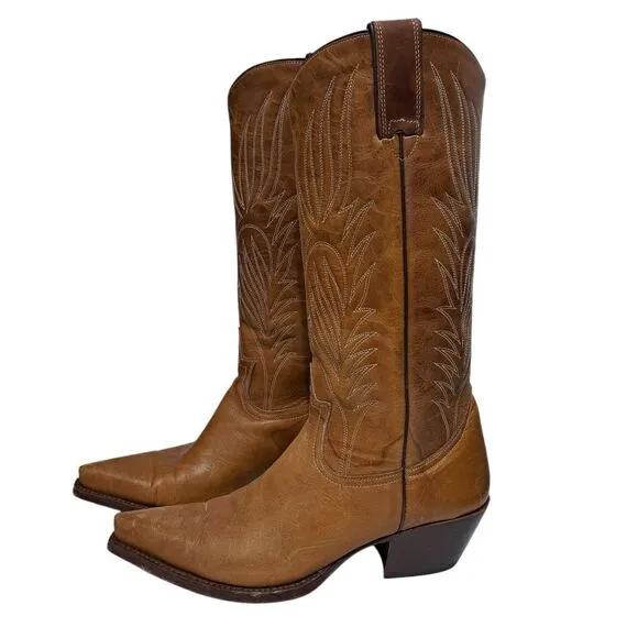 Steve Madden Lonestar Leather Western Cowboy Boots Pointed Toe Size 8.5 Camel