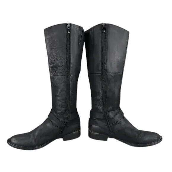Steve Madden Shoes Womens 6 Boots Riding Tall Leather Moto Buckle Black Classic