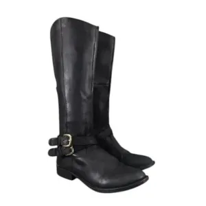 Steve Madden Shoes Womens 6 Boots Riding Tall Leather Moto Buckle Black Classic