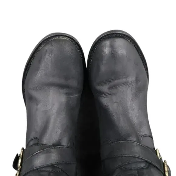 Steve Madden Shoes Womens 6 Boots Riding Tall Leather Moto Buckle Black Classic