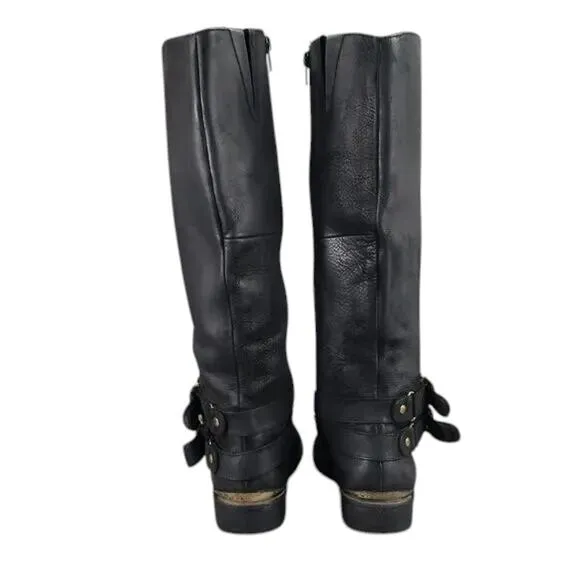 Steve Madden Shoes Womens 6 Boots Riding Tall Leather Moto Buckle Black Classic