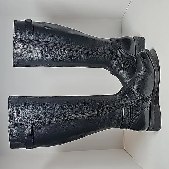 Steve Madden Synicle Boots Knee High Tall Moto Equestrian Black Leather Heel 6.5