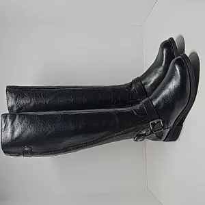 Steve Madden Synicle Boots Knee High Tall Moto Equestrian Black Leather Heel 6.5