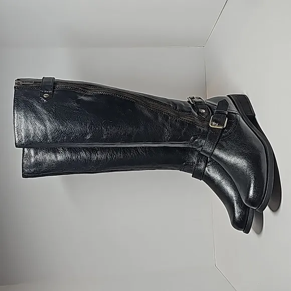 Steve Madden Synicle Boots Knee High Tall Moto Equestrian Black Leather Heel 6.5