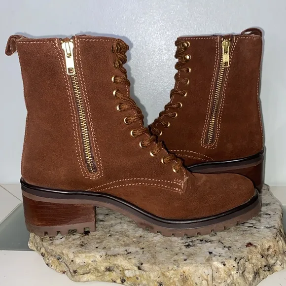 Steven By Steve Madden Grandy Brown Suede Lug Sole Hiker Lace Up Boots Women 8