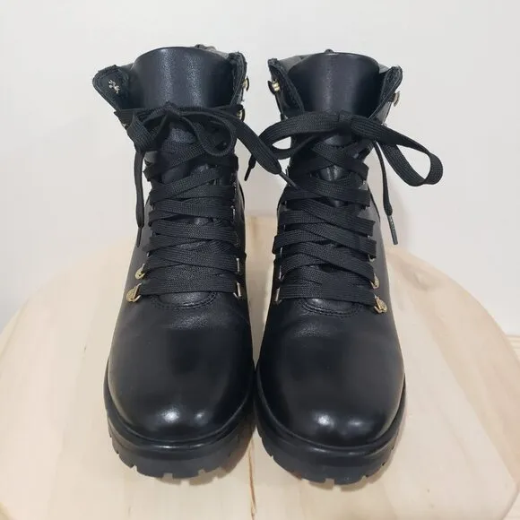 Steven by Steve Madden Grenada Hiking Boots Size 9 Black Leather Lace up Moto