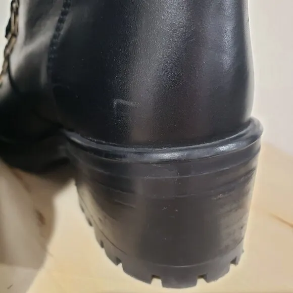 Steven by Steve Madden Grenada Hiking Boots Size 9 Black Leather Lace up Moto