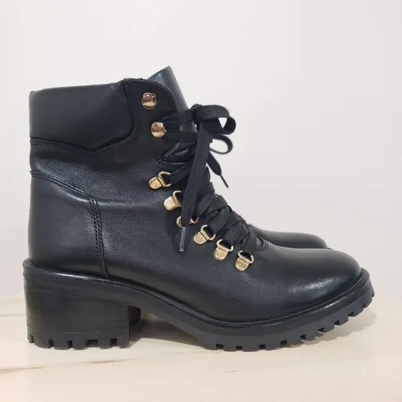 Steven by Steve Madden Grenada Hiking Boots Size 9 Black Leather Lace up Moto
