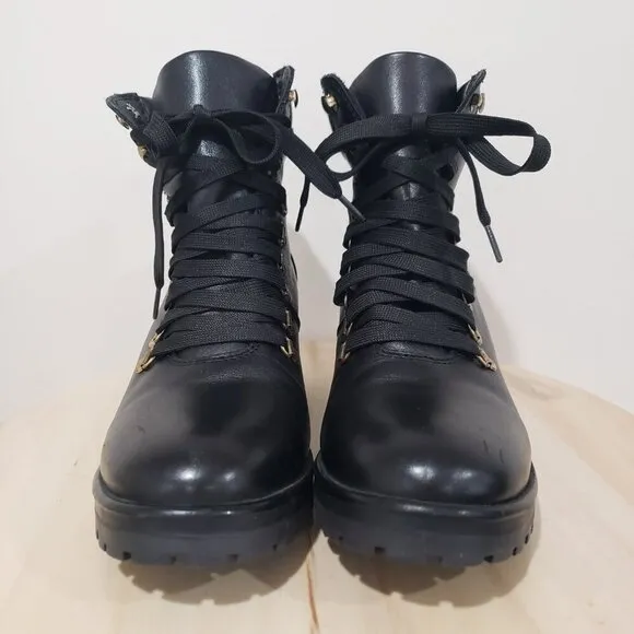Steven by Steve Madden Grenada Hiking Boots Size 9 Black Leather Lace up Moto