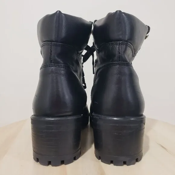 Steven by Steve Madden Grenada Hiking Boots Size 9 Black Leather Lace up Moto