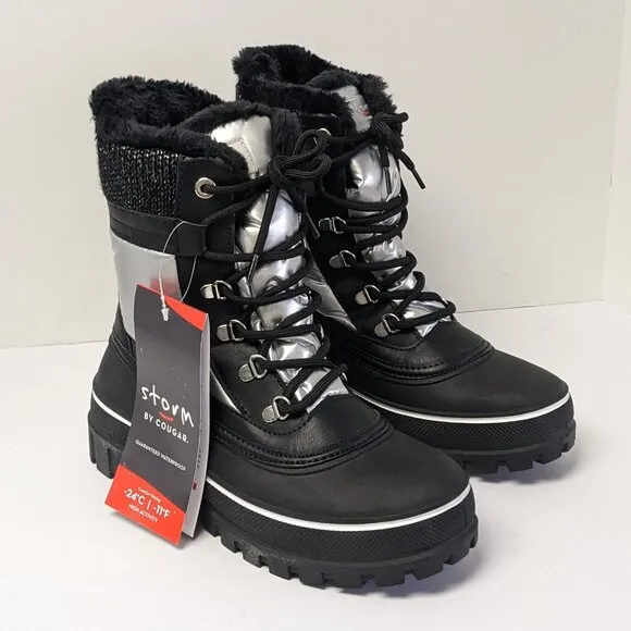 Storm By Cougar Gleam Waterproof Winter Boots, Silver/Black, Women's 8 M