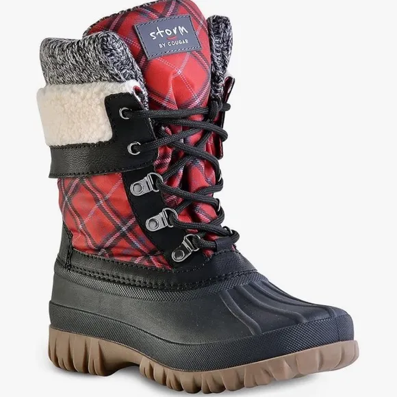 Storm  by Cougar Women's Winter Red Black Plaid Boots Size 8