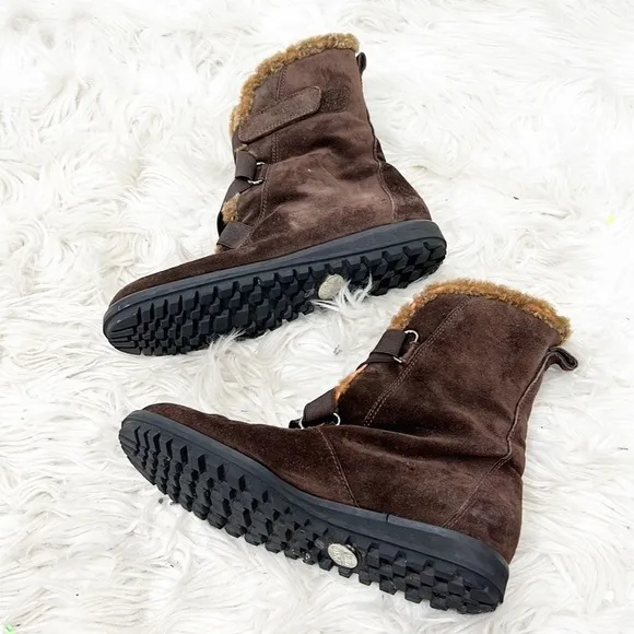 STUART Weitzman Brown Suede Velcro Strap Winter Boots Booties 7