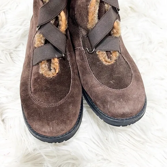 STUART Weitzman Brown Suede Velcro Strap Winter Boots Booties 7