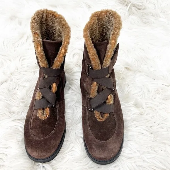 STUART Weitzman Brown Suede Velcro Strap Winter Boots Booties 7