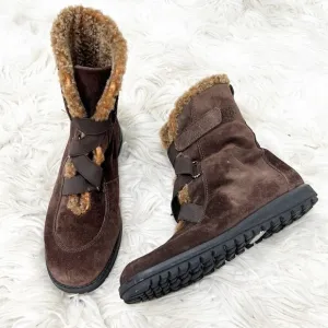 STUART Weitzman Brown Suede Velcro Strap Winter Boots Booties 7