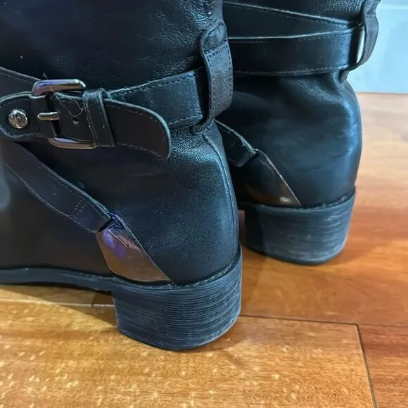 Stuart Weitzman soft Leather Round Toe Buckle Moto Boots Women's size 7.5