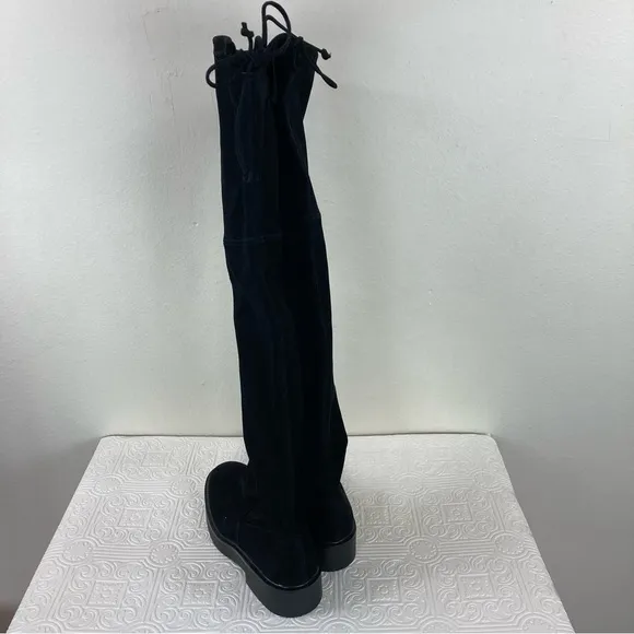 Stuart Weizman Mara Over The Knee Tall Boots Black Stretch Suede Luxe Wi…