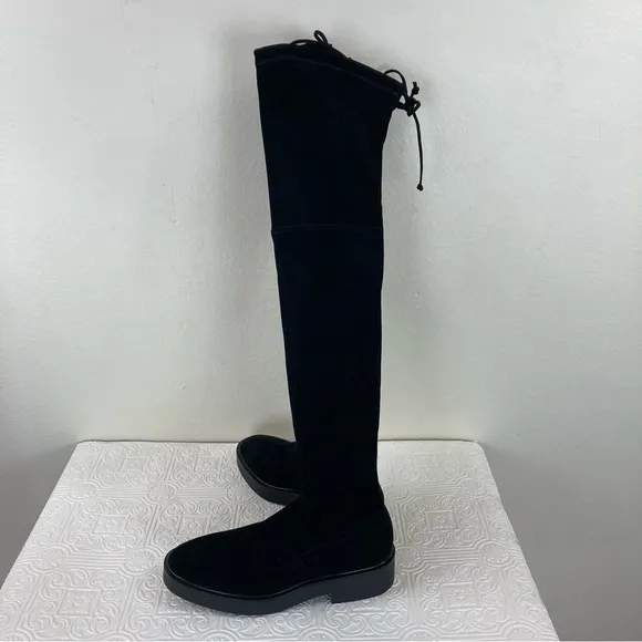 Stuart Weizman Mara Over The Knee Tall Boots Black Stretch Suede Luxe Wi…
