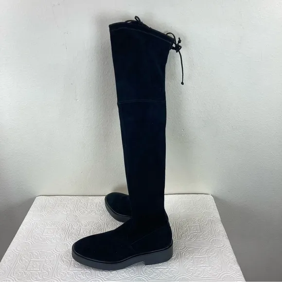 Stuart Weizman Mara Over The Knee Tall Boots Black Stretch Suede Luxe Wi…