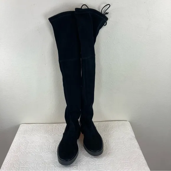 Stuart Weizman Mara Over The Knee Tall Boots Black Stretch Suede Luxe Wi…