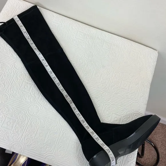 Stuart Weizman Mara Over The Knee Tall Boots Black Stretch Suede Luxe Wi…