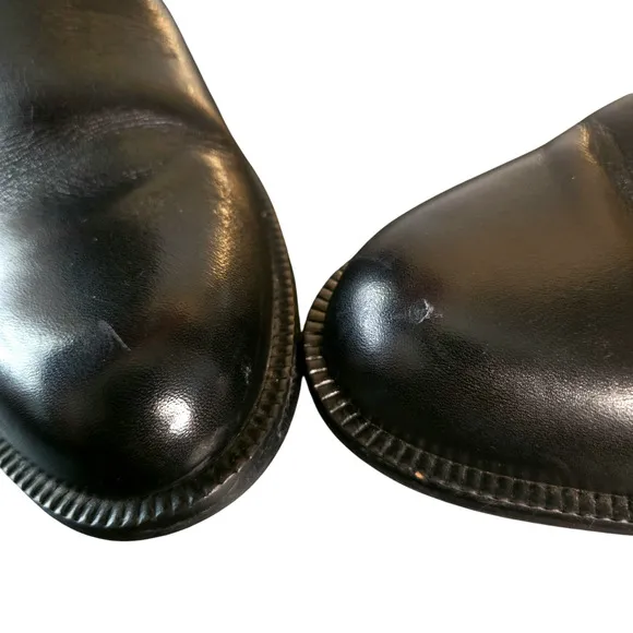 Sudini Randy Tall Riding Boot Black Gold Size 8.5 Italian Gathered Low Heel