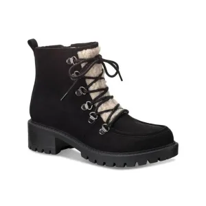 SUN STONE Womens Black Up Apron Faux Shearling Trim Quiinn Winter Boots 7.5 M