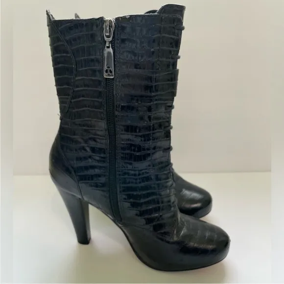 Talbot Simone Boots High Heel Made in Brazil Croc-look Leather Laceup Size 6.5B