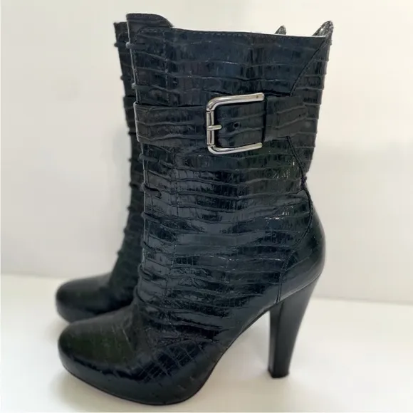 Talbot Simone Boots High Heel Made in Brazil Croc-look Leather Laceup Size 6.5B