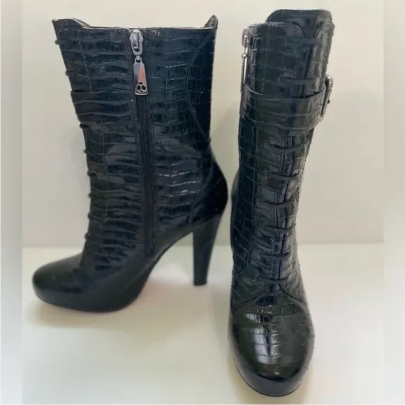 Talbot Simone Boots High Heel Made in Brazil Croc-look Leather Laceup Size 6.5B