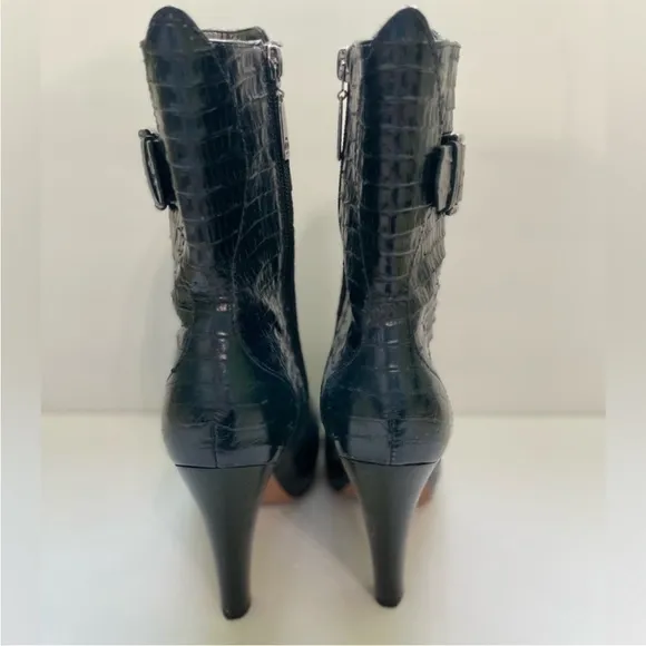 Talbot Simone Boots High Heel Made in Brazil Croc-look Leather Laceup Size 6.5B