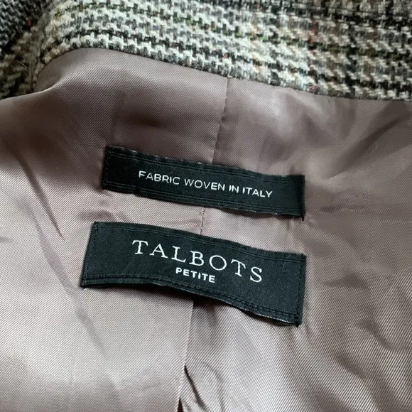 Talbots Long Wool Blend Glen Plaid Blazer Women’s Brown Tan Black Classic Sz 16