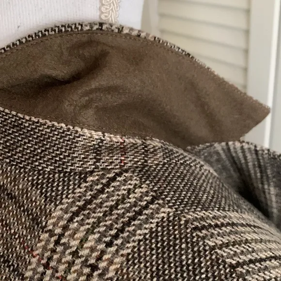 Talbots Long Wool Blend Glen Plaid Blazer Women’s Brown Tan Black Classic Sz 16