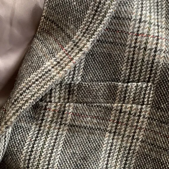 Talbots Long Wool Blend Glen Plaid Blazer Women’s Brown Tan Black Classic Sz 16