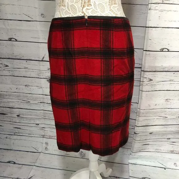 Talbots Red &amp; Black Buffalo Plaid Wool Skirt size 12
