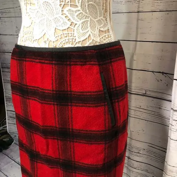 Talbots Red &amp; Black Buffalo Plaid Wool Skirt size 12