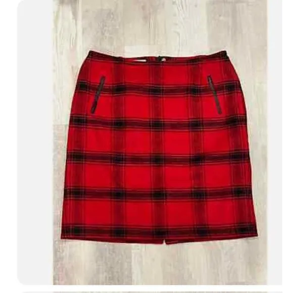 Talbots Red &amp; Black Buffalo Plaid Wool Skirt size 12