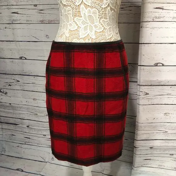 Talbots Red &amp; Black Buffalo Plaid Wool Skirt size 12