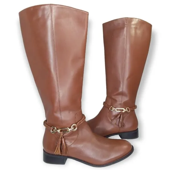 Talbots Tish Riding Boots Size 8M Cognac Leather Knee High Equestrian Preppy