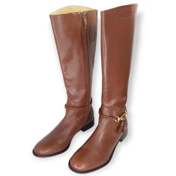 Talbots Tish Riding Boots Size 8M Cognac Leather Knee High Equestrian Preppy