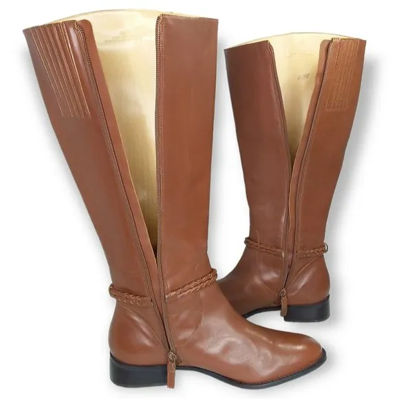 Talbots Tish Riding Boots Size 8M Cognac Leather Knee High Equestrian Preppy