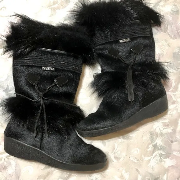 Tecnica Black Goat Fur Winter Boots Made in Italy size 39 fit like 7.5 or 8