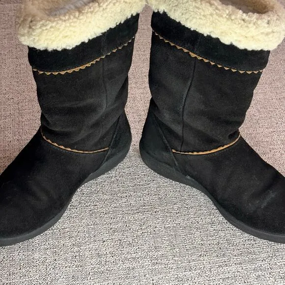 Tecnica Winter Boots Women's Black Suede Furry Top Italian Zippered Side 7